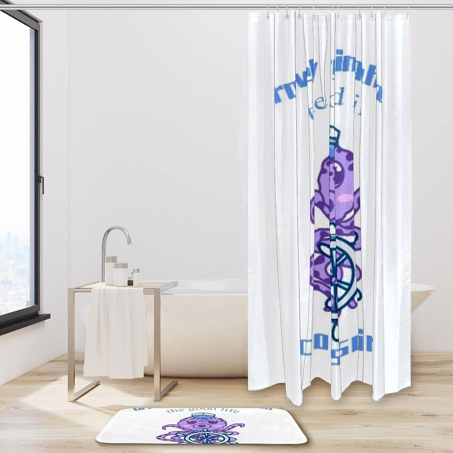 Purple Octopus Waterproof Shower Curtain for Nautical Bathroom Decor