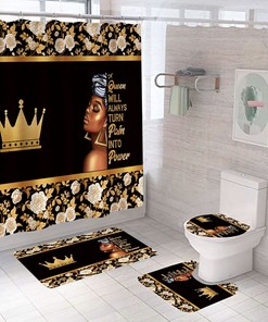 Queen Power African American Shower Curtain - 4 Piece Set for Bathroom Decor