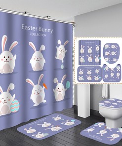 Rabbit Shower Curtain - Happy Easter Bath Curtain for Cute Bathroom Decor