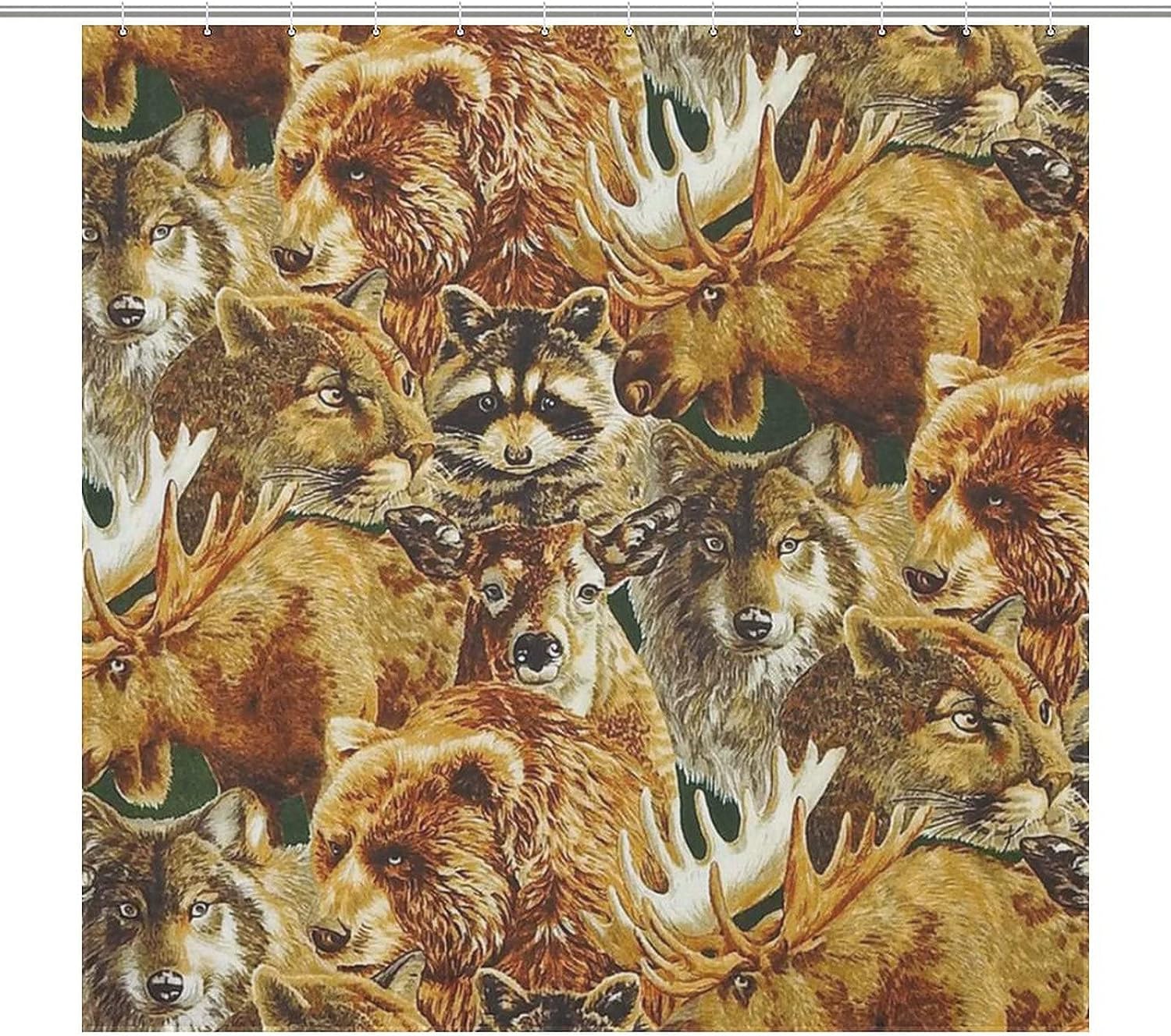 Raccoon, Moose, Wolf, Deer, Bear and Puma Animal Print Waterproof Shower Curtain for Bathroom Decoration