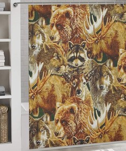Raccoon, Moose, Wolf, Deer, Bear and Puma Animal Print Waterproof Shower Curtain for Bathroom Decoration