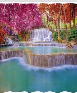 Rain Forest Vietnam Laos River - Blue Shower Curtain, Nature Bathroom Decor