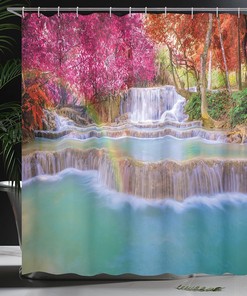 Rain Forest Vietnam Laos River - Blue Shower Curtain, Nature Bathroom Decor