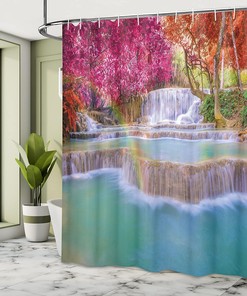 Rain Forest Vietnam Laos River - Blue Shower Curtain, Nature Bathroom Decor