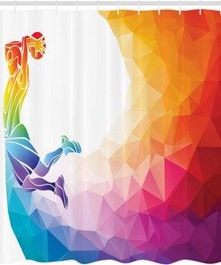 Rainbow Colored Vivid Basketball Shower Curtain, Player Sports Man Jumps Print Cloth Bathroom Decor in Multicolor