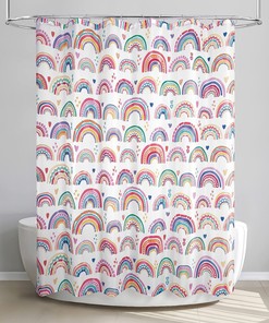 Rainbow Hearts Shower Curtain - Printed Fabric
