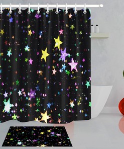 Rainbow Stars Black Shower Curtain for Home Bathroom Decor