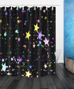 Rainbow Stars Black Shower Curtain for Home Bathroom Decor