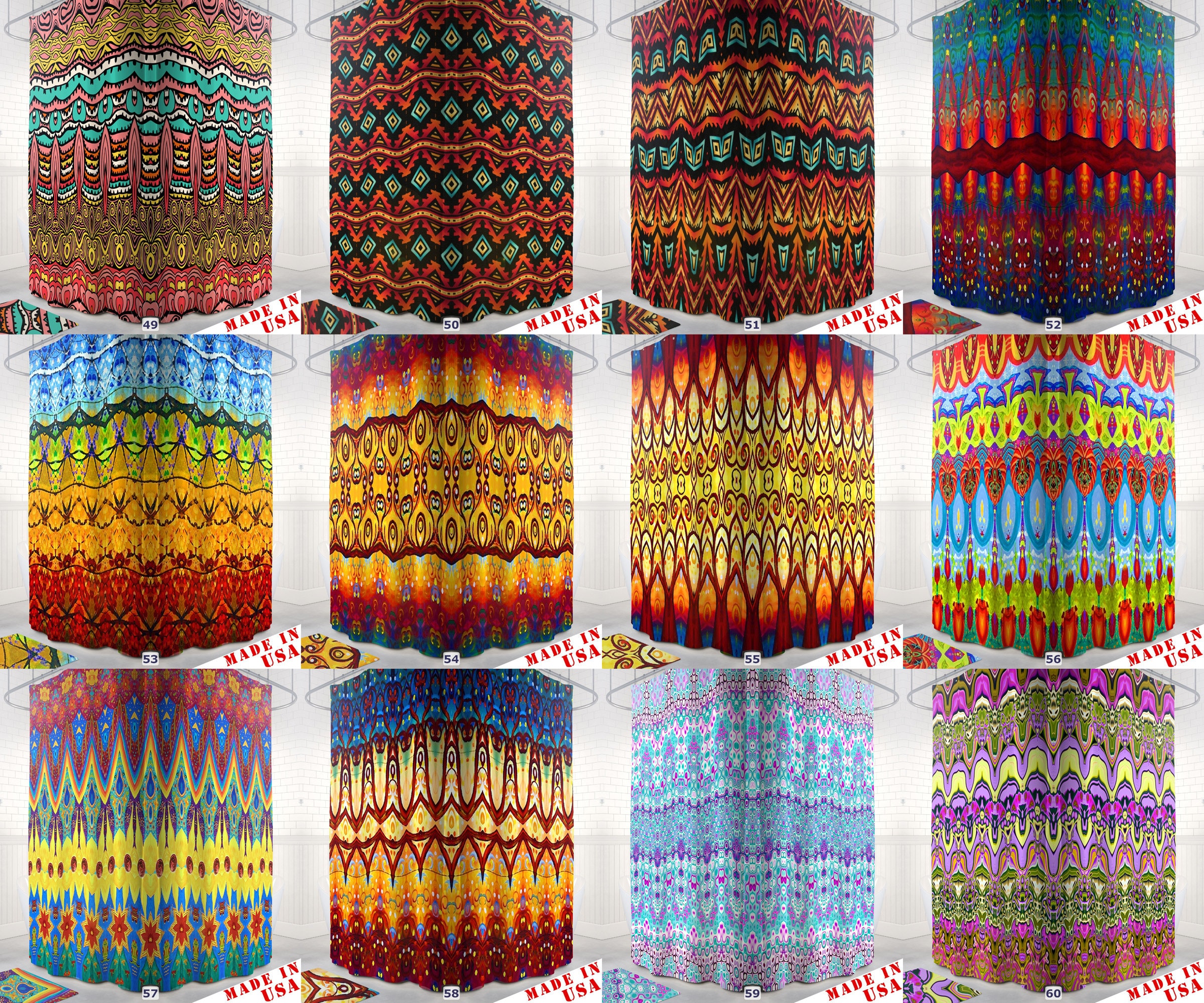 Rainbow Striped Boho Shower Curtain for Colorful Bathroom Decor