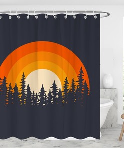 Rainbow Sunrise Sunset Vintage Sun Shower Curtain - Abstract Design Fabric with Waterproof Material for Bathroom 