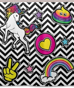 Rainbow Unicorn Pop Art Chevron Bathroom Shower Curtain Home Decor