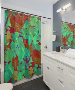Rainforest Leaves Botanical Shower Curtain for Spa-inspired Bathroom