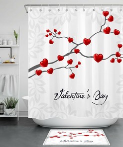 Red Abstract Heart Tree Valentine's Day Shower Curtain for Romantic Bathroom Decor