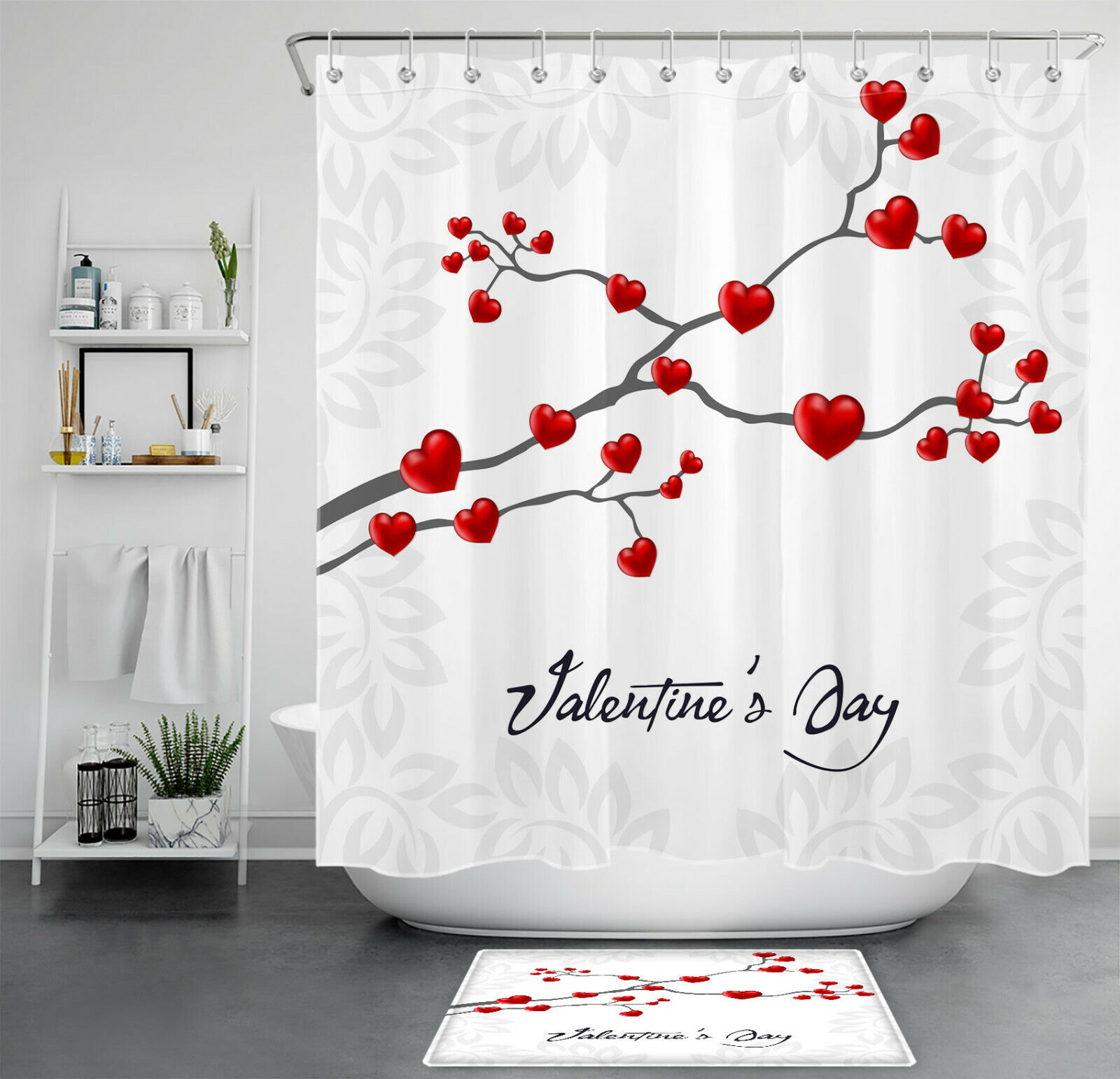 Red Abstract Heart Tree Valentine's Day Shower Curtain for Romantic
