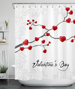 Red Abstract Heart Tree Valentine's Day Shower Curtain for Romantic Bathroom Decor