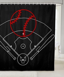 Red Baseball Bat Sporting Equipment Shower Curtain for Boys Bathroom Decor 