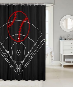 Red Baseball Bat Sporting Equipment Shower Curtain for Boys Bathroom Decor 
