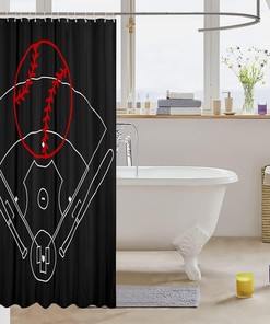 Red Baseball Bat Sporting Equipment Shower Curtain for Boys Bathroom Decor 