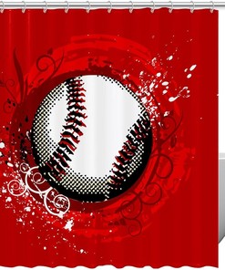 Red Baseball Shower Curtain for Sports Bathroom Decor 