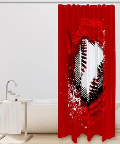 Red Baseball Shower Curtain for Sports Bathroom Decor 