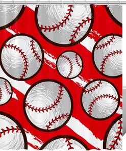 Red Baseball Waterproof Shower Curtain for Sports Bathroom Decor 