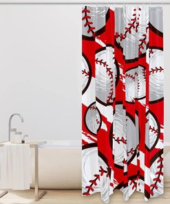 Red Baseball Waterproof Shower Curtain for Sports Bathroom Decor