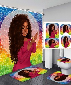 Red Black Girl African American Shower Curtain - Bathrooms and Accessories Included for Bathroom Decor