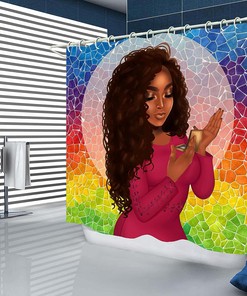 Red Black Girl African American Shower Curtain - Bathrooms and Accessories Included for Bathroom Decor