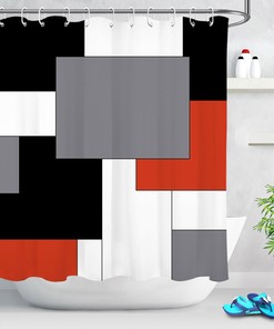 Red Black and White Geometric Pattern Shower Curtain for Chic Bathroom