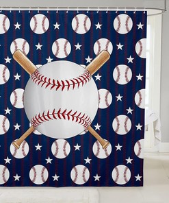 Red Blue Geometric Stripes Waterproof Bathroom Curtain for Ball Sports Games Themed Bath Curtain 