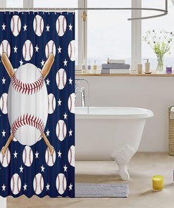 Red Blue Geometric Stripes Waterproof Bathroom Curtain for Ball Sports Games Themed Bath Curtain 