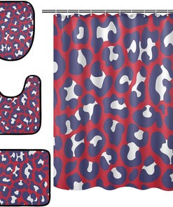 Red Blue Leopard Spot Shower Curtain Set for Bathroom Home Decor