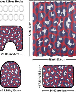 Red Blue Leopard Spot Shower Curtain Set for Bathroom Home Decor