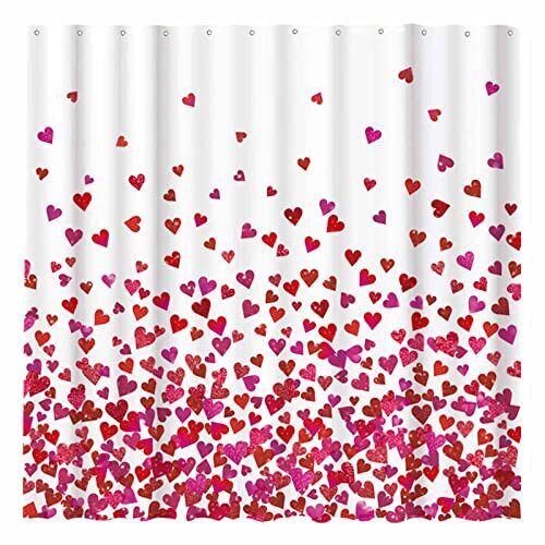 Red Bokeh Heart Shower Curtain for Romantic Bathroom Decor