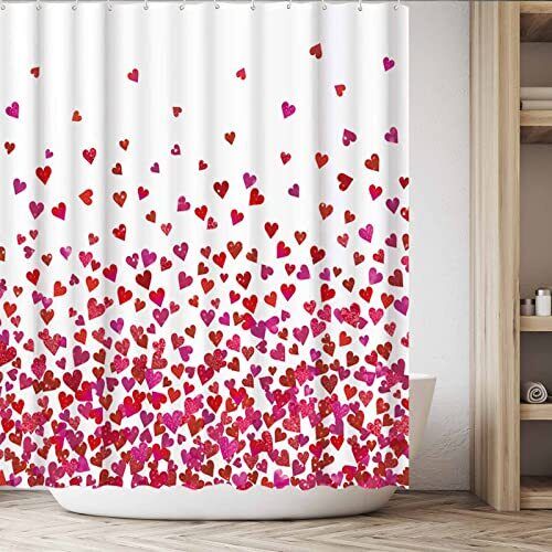 Red Bokeh Heart Shower Curtain for Romantic Bathroom Decor