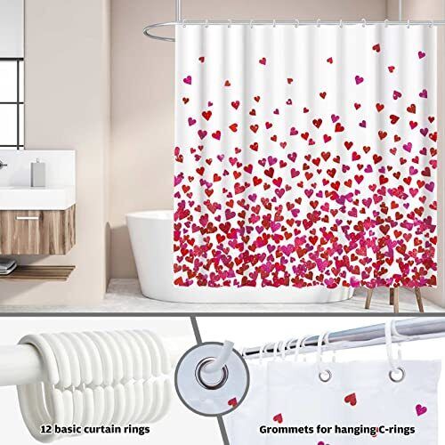 Red Bokeh Heart Shower Curtain for Romantic Bathroom Decor