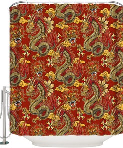 Red Chinese Dragon Texture Shower Curtain - Home Decor Bathroom Curtain