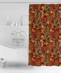 Red Chinese Dragon Texture Shower Curtain - Home Decor Bathroom Curtain