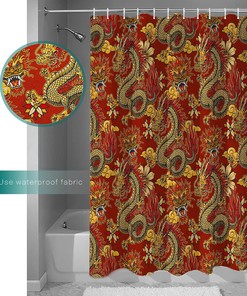 Red Chinese Dragon Texture Shower Curtain - Home Decor Bathroom Curtain