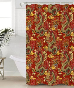 Red Chinese Dragon Texture Shower Curtain - Home Decor Bathroom Curtain