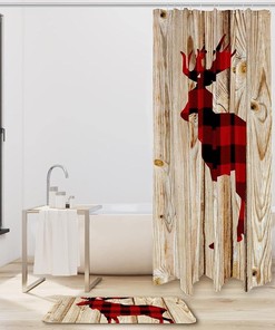 Red Deer Head Silhouette Shower Curtain in Waterproof Fabric for Bathroom Decor
