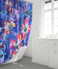 Red Flowers Shower Curtain, Original Watercolor Art, Home Bathroom Decor