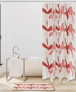 Red Flowers and Dragonflies Shower Curtain in Waterproof Fabric for Bathroom Decoration