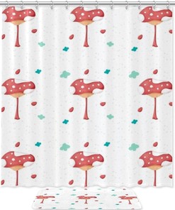 Red Mushroom Waterproof Shower Curtain for Whimsical Bathroom Decor