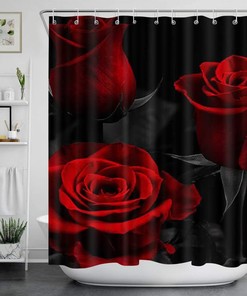 Red Rose Shower Curtain and Cover Set for Romantic Bathroom Decor