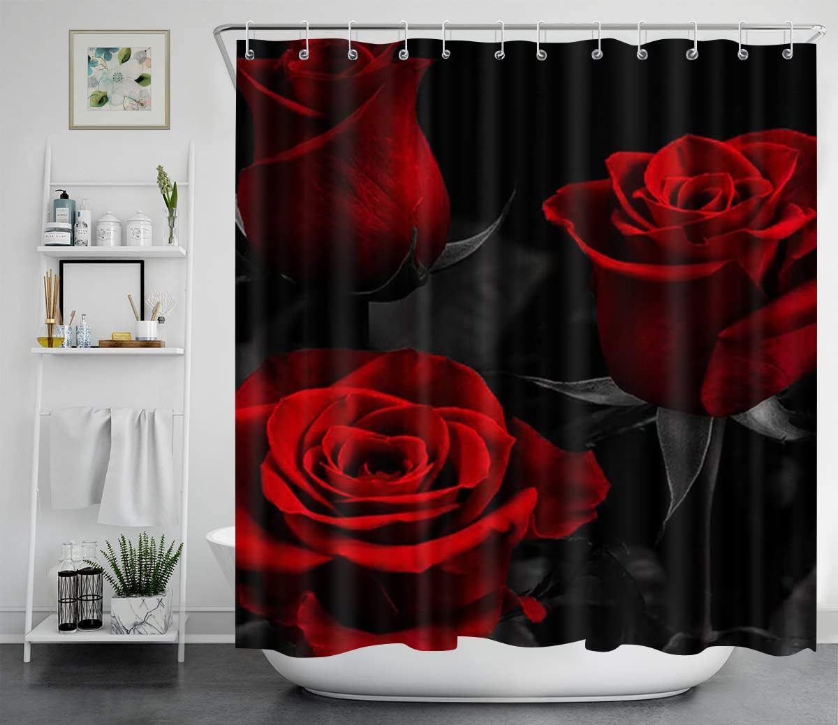 Red Rose Shower Curtain and Cover Set for Romantic Bathroom Decor