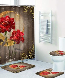 Red Rose and Moon Floral Shower Curtain for a Luxurious Bathroom Decor