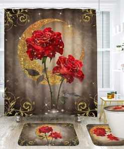 Red Rose and Moon Floral Shower Curtain for a Luxurious Bathroom Decor