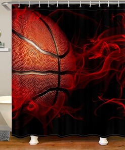 Red Smoky Fog Basketball Shower Curtain - Ideal for Sports Lovers