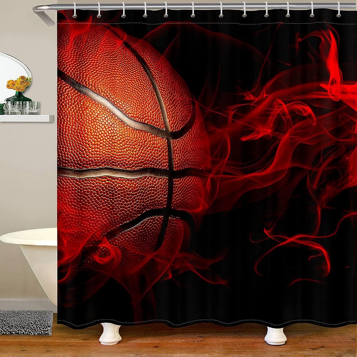 Red Smoky Fog Basketball Shower Curtain - Ideal for Sports Lovers